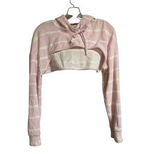 Zara Pink & White Tie-Dye Terry Cropped Hoodie Womens Size S For Layering